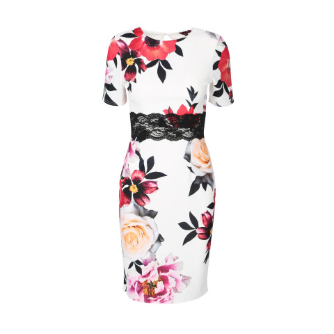 Hvit elegant bodycon kjole med avrundet hals