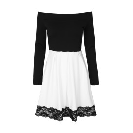 Svart/hvit elegant kjole dekorert med blonde nederst