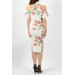 Hvit elegant blomstrete midi bodycon kjole