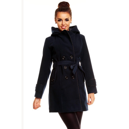 Mørk-blå Luna elegant kåpe med hette